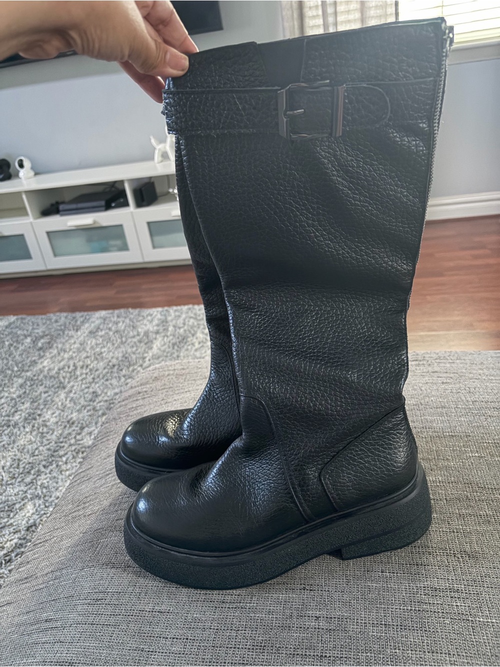 Napoleoni Made in Italy Tall Black Leather Chunky Boots Women’s 42/ Sz 11